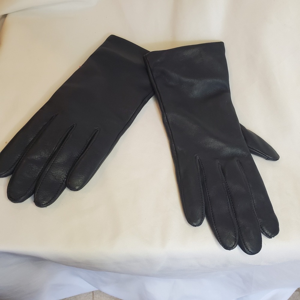 Black Soft Leather Cashmere Lined Luxury Gloves Land's End Touch Size Large - Picture 3 of 7